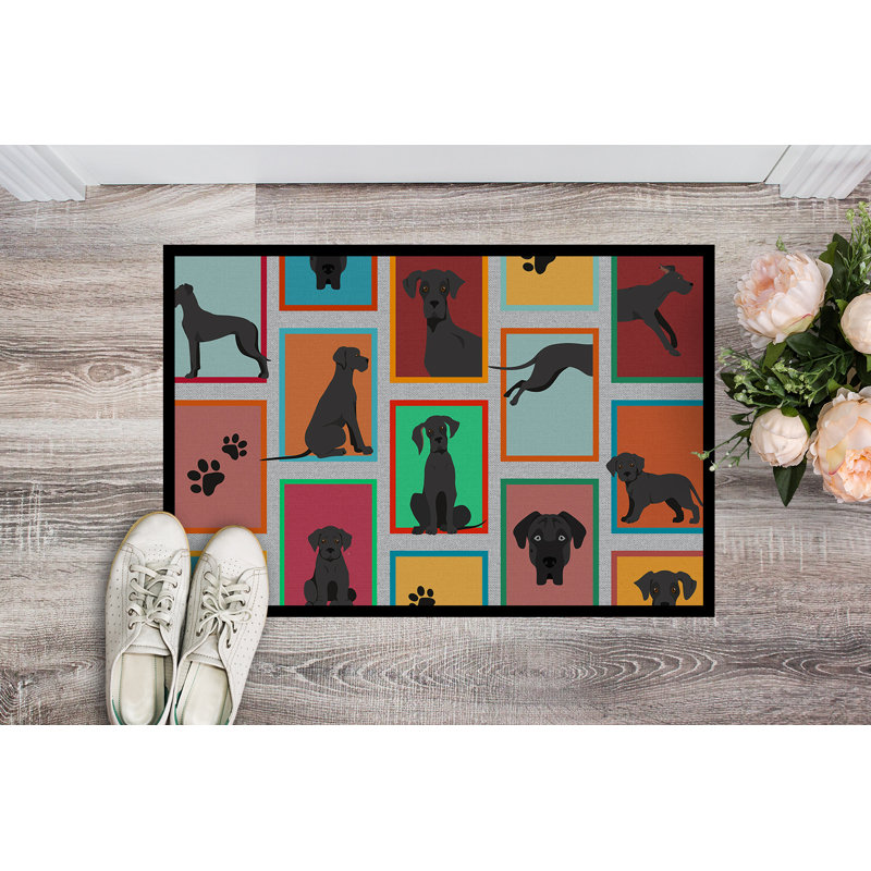 Lots of Black Great Dane Indoor or Outdoor Mat 24x36, L 24 po x L 36 po