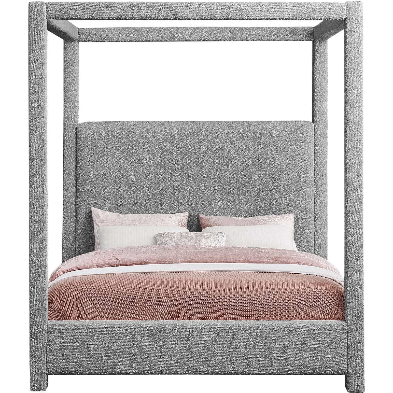 Eucalyptus Canopy Bed, Queen, Grey Boucle Fabric