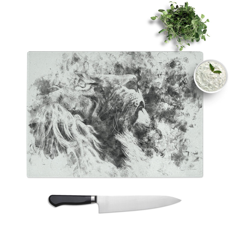 Tempered Glass Majestic Lion Illustration Chopping Board, 28.5 cm x 39 cm
