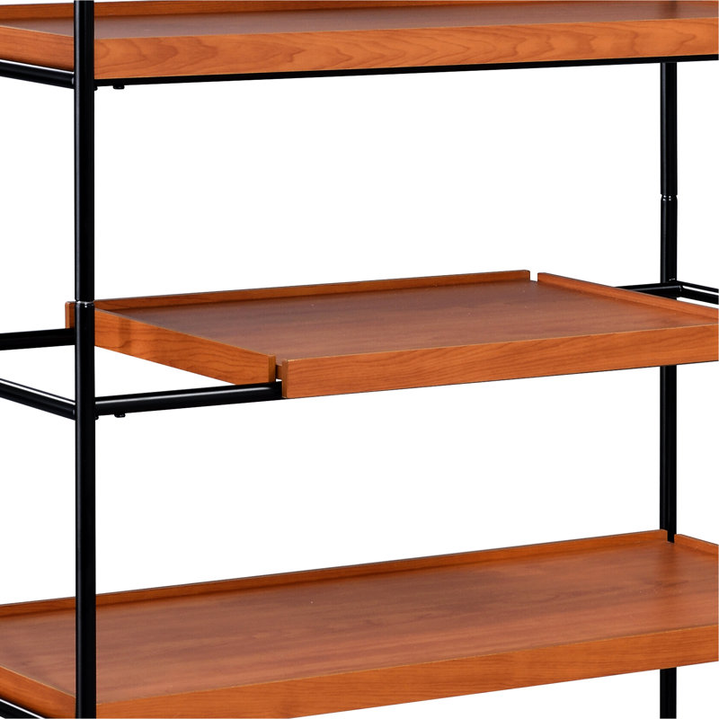 Bibliothèque à 6 tablettes en chêne miel chaud et noir - Bibliothèque fonctionnelle confortable pour les objets décoratifs