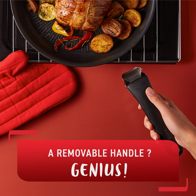 T-fal Ingenio Nonstick 2 Piece Fry Pan Set 3 Piece Induction Stackable, Removable Handle Cookware, Pots And Pans, Oven, Broil, Dishwasher Safe Black