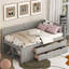 Lit de jour simple de couleur grise avec tiroirs coulissants et trois tablettes, cadre, structure de rangement de style moderne et intemporel, structure solide pour une utilisation à long terme, lattes aérées, assemblage simple-500541758-500541752