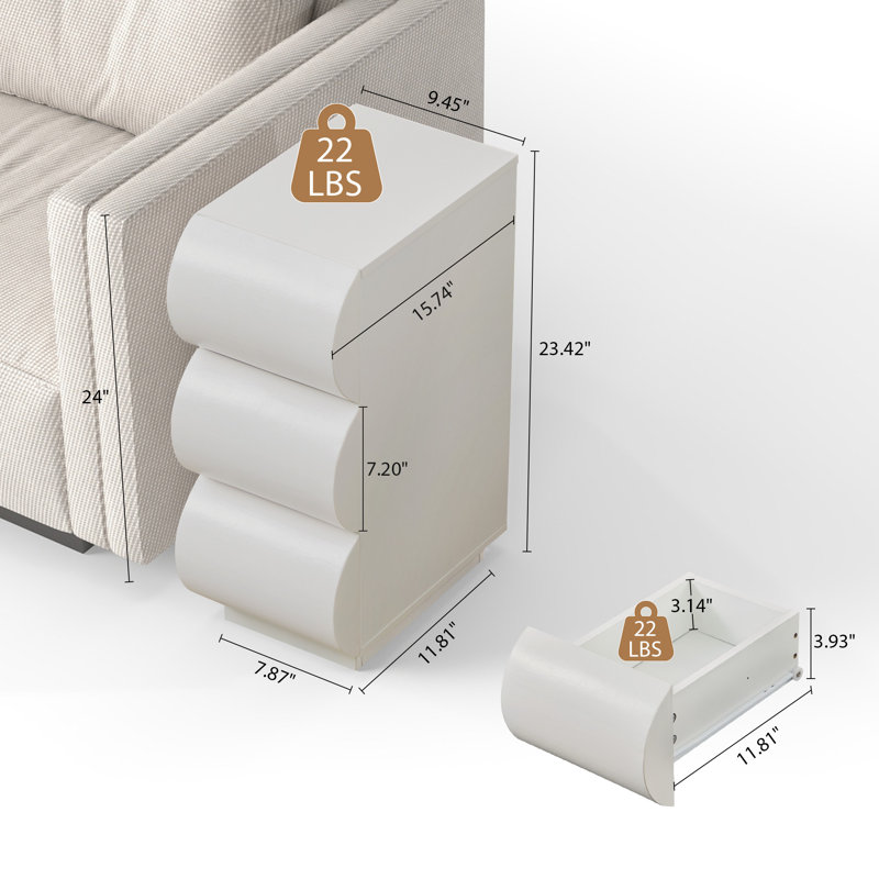 Table de bout avec 3 tiroirs, White