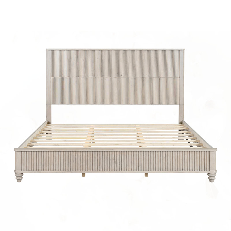Tall Headboard Natural Wood Bed, King, Beige