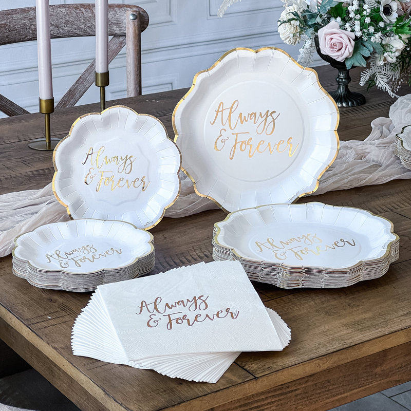 Always & Forever White and Gold 72 Piece Party Tableware Set