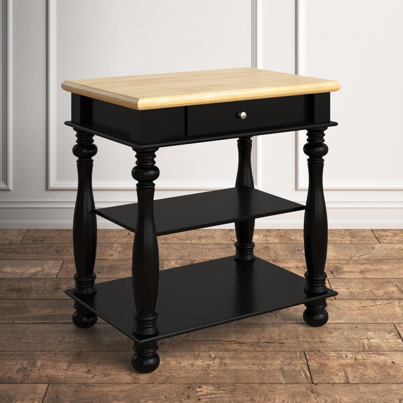Maney Solid Wood Top Kitchen Island, Black