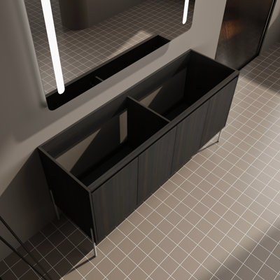 Dark Oak 60" Bathroom Storage With Construction And Resistance -Proof Vanity In - Ideal For Modern Decor