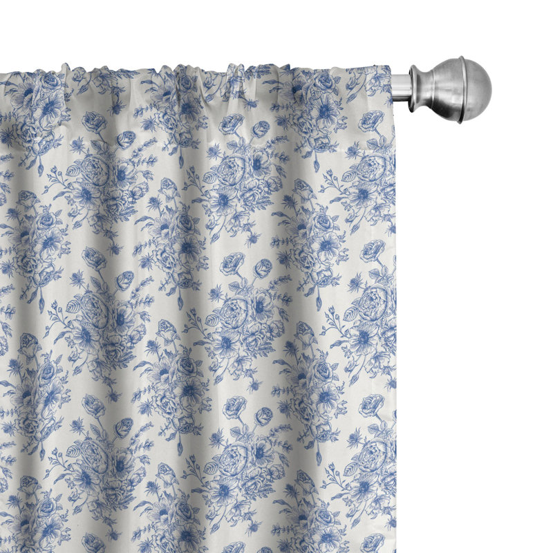 Anemone Floral Semi-Sheer Rod Pocket Curtain Panels, 28" W x 84" L