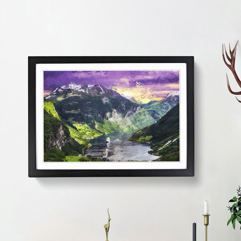Cruise Ships Passing by Norway in Abstract - Picture Frame Graphic Art Print, 62cm H x 87cm W x 2cm D, Black Framed