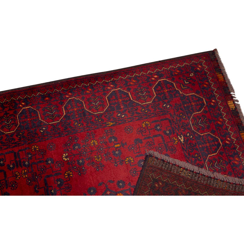 Tapis unique en laine noué à la main de 3 pi 3 po x 4 pi 11 po rouge / noir