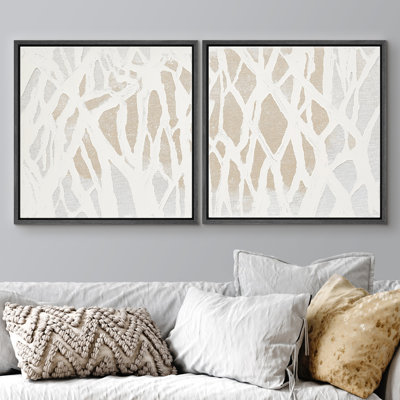 «White and Beige Organic Line Modern Modern Style», ensemble de 2 reproductions d'art encadrées
