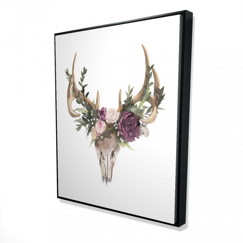 Deer Skull With Flowers Print On Canvas