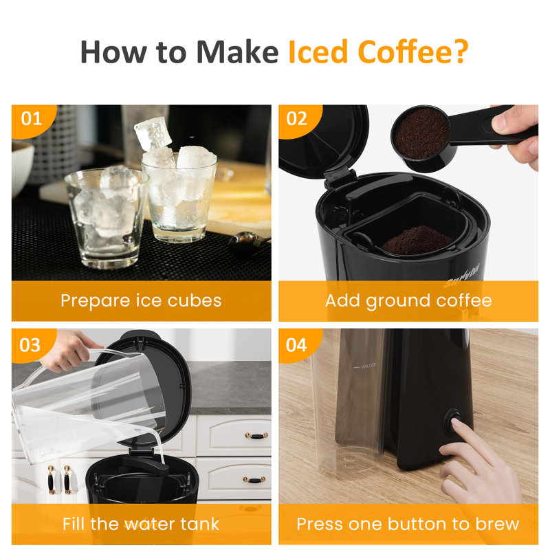 20 Oz Iced Coffee Maker For Ground Coffee, Cold Brew Tea Maker With Reusable Coffee Filter And Insulated Pitcher, Single Serve Machine For Home, Strength Control For Flavor