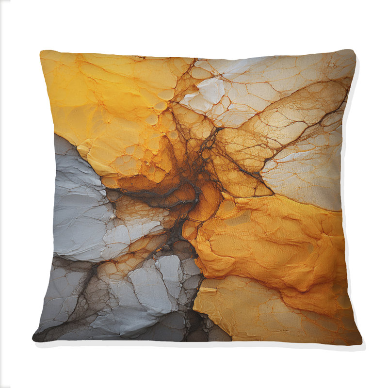 Art de marbre en gris et orange - Coussin décoratif avec peinture abstraite