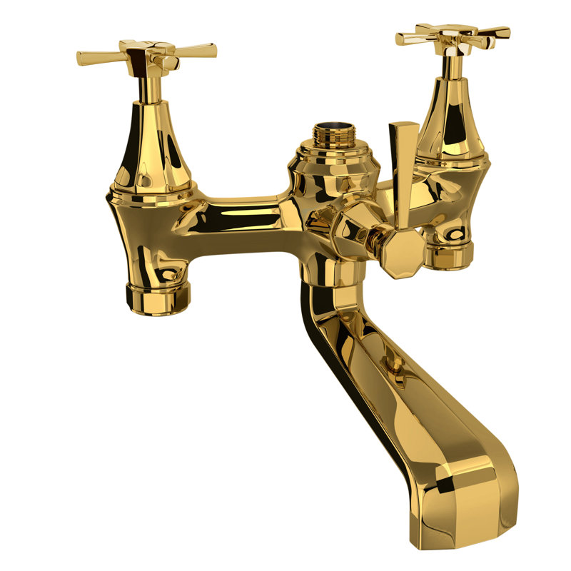 Deco™ Exposed Triple Handle Deck Mounted Clawfoot Tub Faucet, Unlacquered Brass, Cross Handle