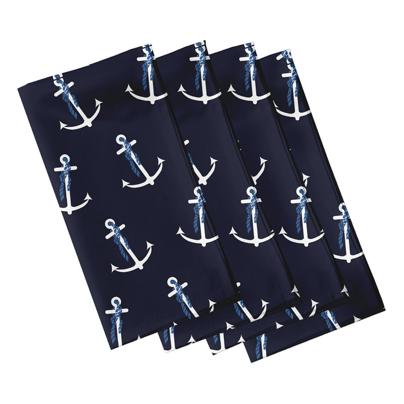 Ensemble de serviettes 4 pièces à imprimé whimsy Hancock Anchor, Bleu marine