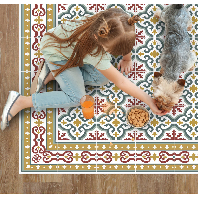 Auston Vinyl Machine Printed Area Rug, Rectangle 3'3.4" x 4'4.4"