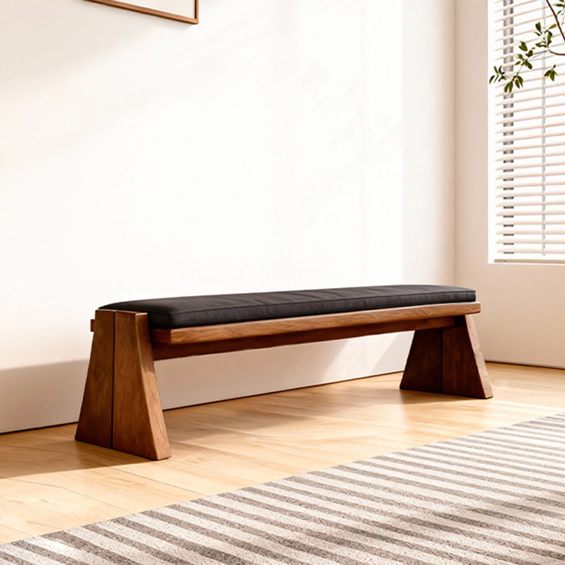 Banc rembourré en bois massif noir, Noir