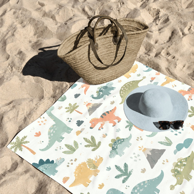 1Pièce de serviette de plage de dinosaure mignonne, dessin animé en microfibre à motif de parc thématique à séchage rapide, parfait pour la piscine, les voyages et le camping