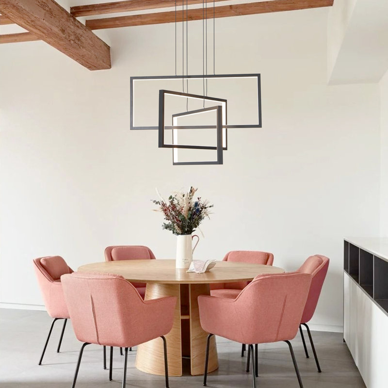 Kanise 3-Light Modern Chandelier Rectangular Black Cage Kitchen Island Pendant with Remote, 16.7" H x 24" W x 17.4" D