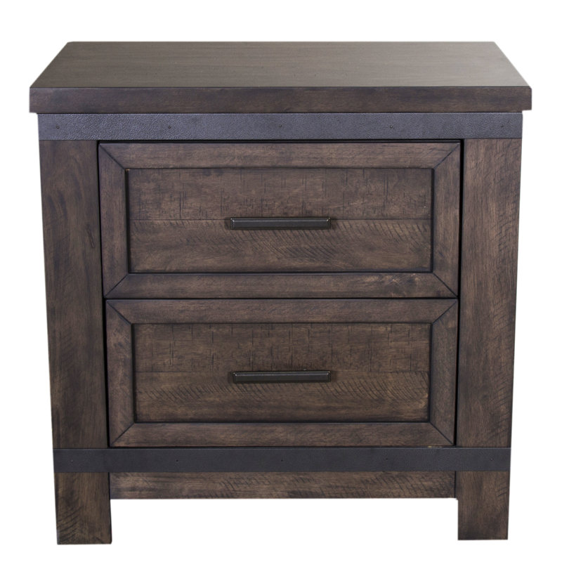 Pismo 2 Drawer Nightstand - Brown w/ Saw Cuts