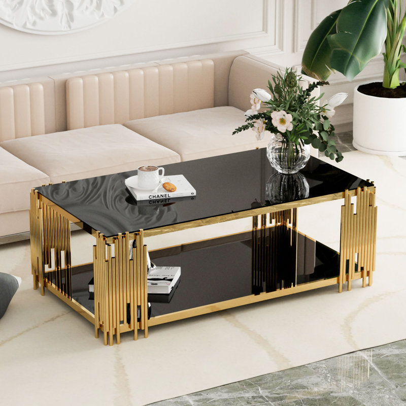 Table basse rectangulaire à 2 niveaux en verre trempé L 51 po x l 27,5 po Tonasia