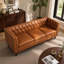 Canapé en cuir de polyuréthane de 81 po de style Mid-Century, siège profond avec capitonnage à boutons, canapé en cuir de polyuréthane 3 places pour salon et bureau, brun clair cognac