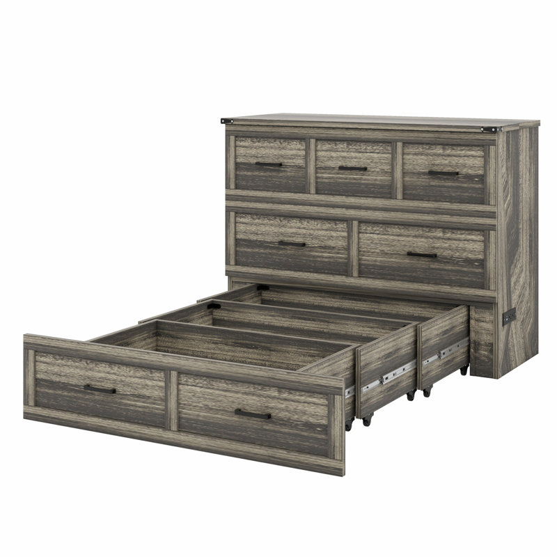 Armoire lit escamotable Murphy avec station de charge, lit plateforme pliable multifonctionnel avec grand tiroir de rangement