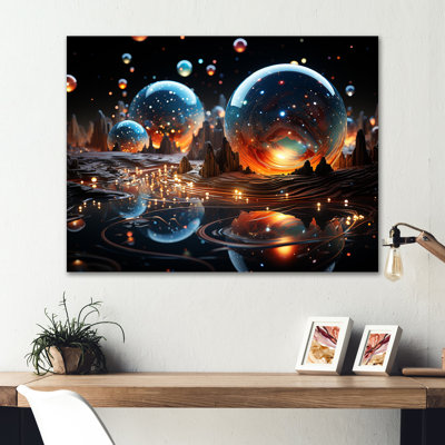 Orange et noir, 3 lunes, paysage I - art mural