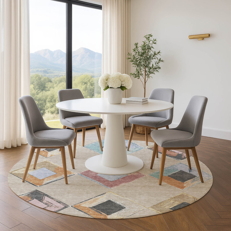 Premium Machine Washable Ariel Geometric Rug, Round 8'