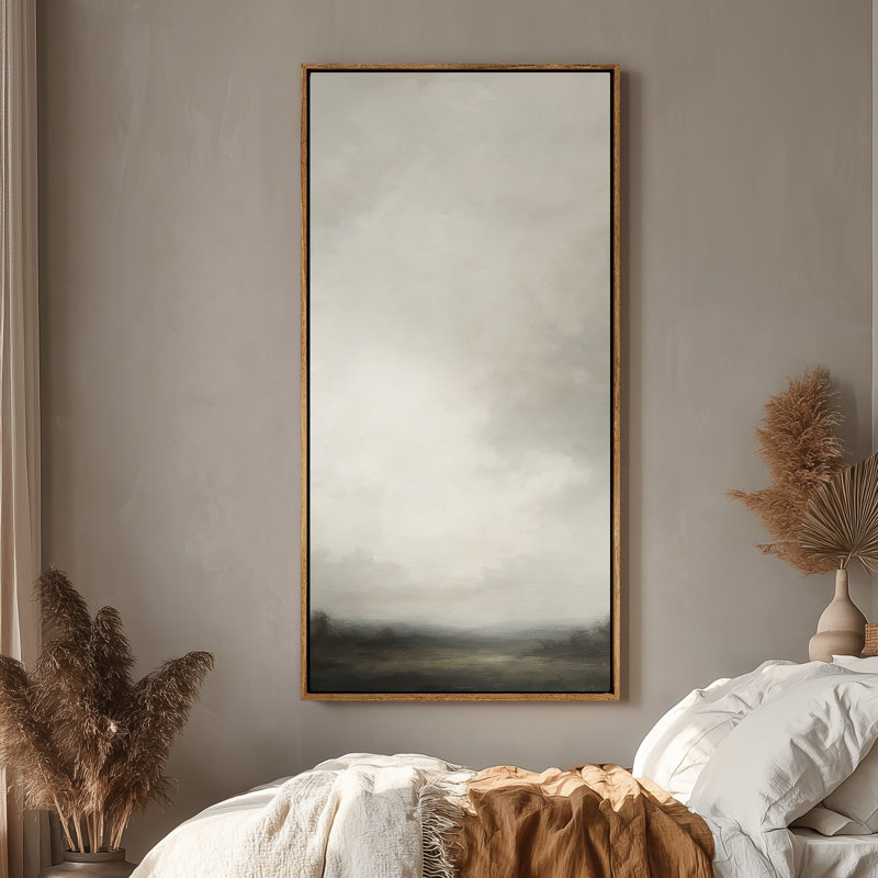 Grand art mural sur toile encadré - Horizon nuageux minimaliste, impressions de paysage abstraites - 60 po x 30 po, Naturel