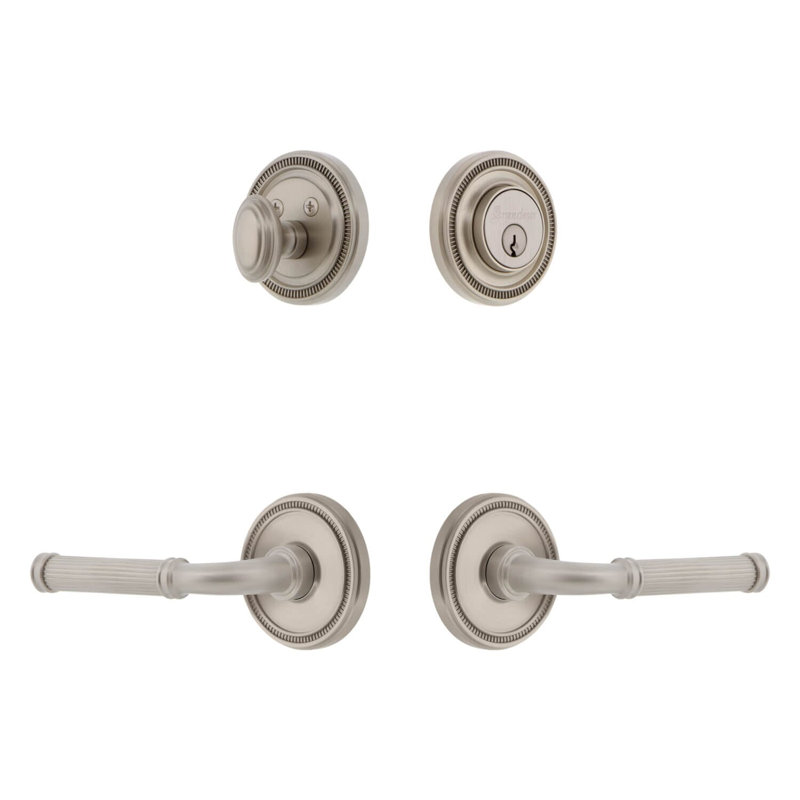 Soleil Rosette Complete Entry Set with Single Cylinder Deadbolt and Soleil Lever, Left Handed, 2.75", Satin Nickel
