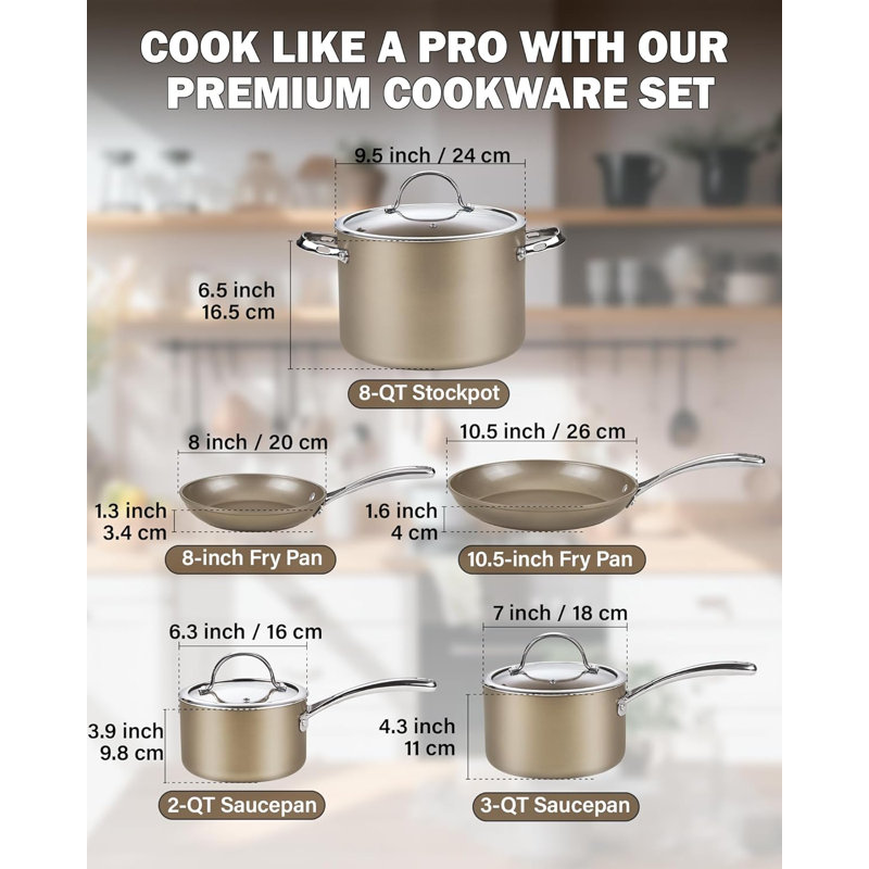 Cooks Standard Classic Nonstick Hard Anodized Cookware Set, Pots and Pans Kitchen Set Includes Saucepans, Stockpot, Frying Pans, Lids, Induction Compatible, 8-Piece, Bronze