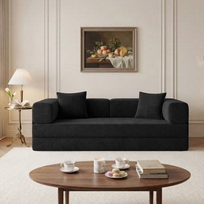 Canapé-lit rembourré 78,8 po en velours côtelé avec accoudoirs et coussin