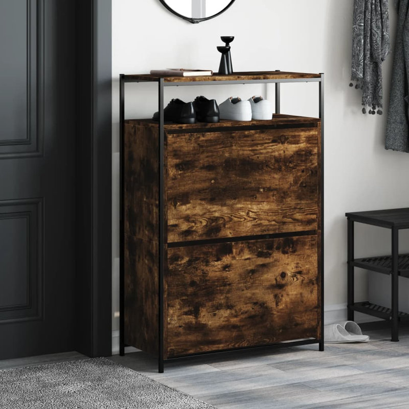 8 Pair Shoe Storage Cabinet, Brown Oak