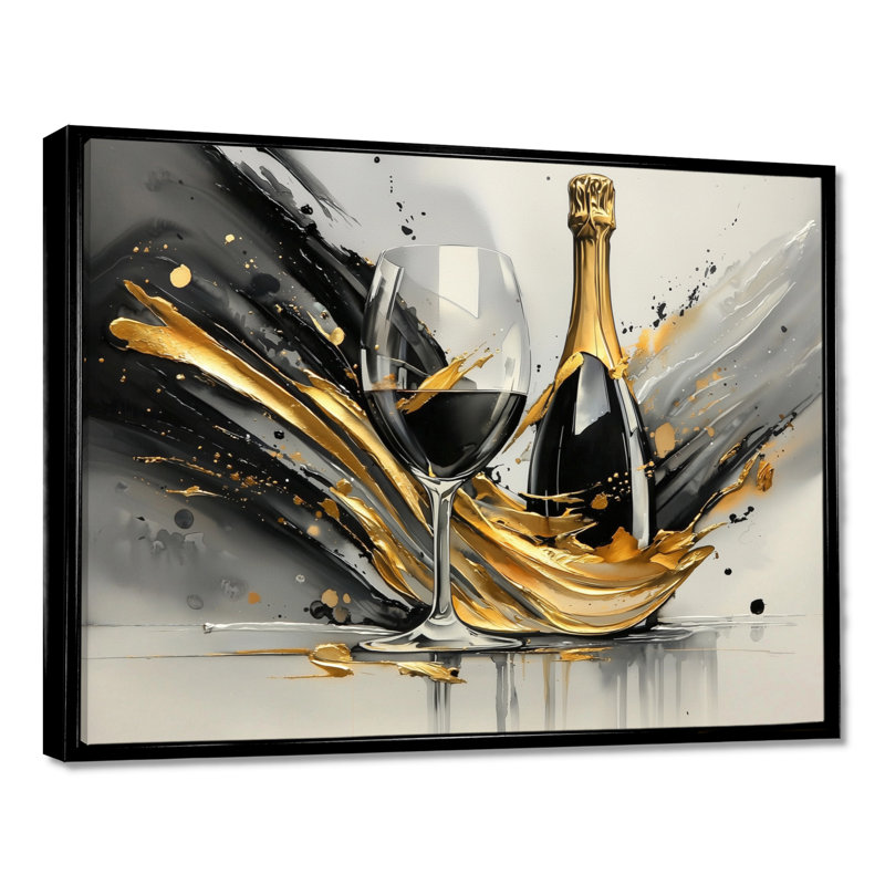 Luxueuse explosion de champagne - art mural vin et champagne, H 12 po x l 20 po, Noir
