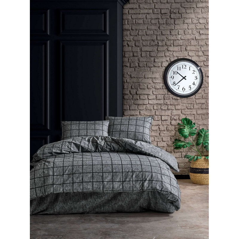 Luxurious Ranforce King Quilt Cover Set, 100% Cotton, Black Color | Includes 2 Pillowcases 23.6 x 23.6 inches | Machine Washable, Pigment Printing, Button Closure | Soft & Durable Bedding