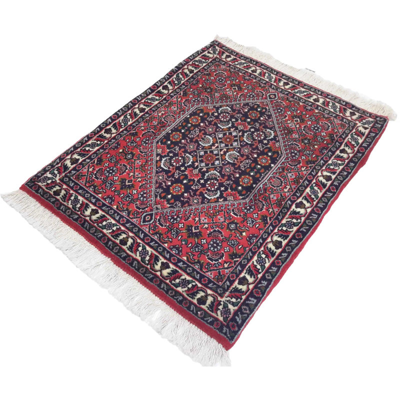 Tapis oriental rouge / bleu marine en coton et laine 1 pi 10 po x 2 pi 3 po Roedell