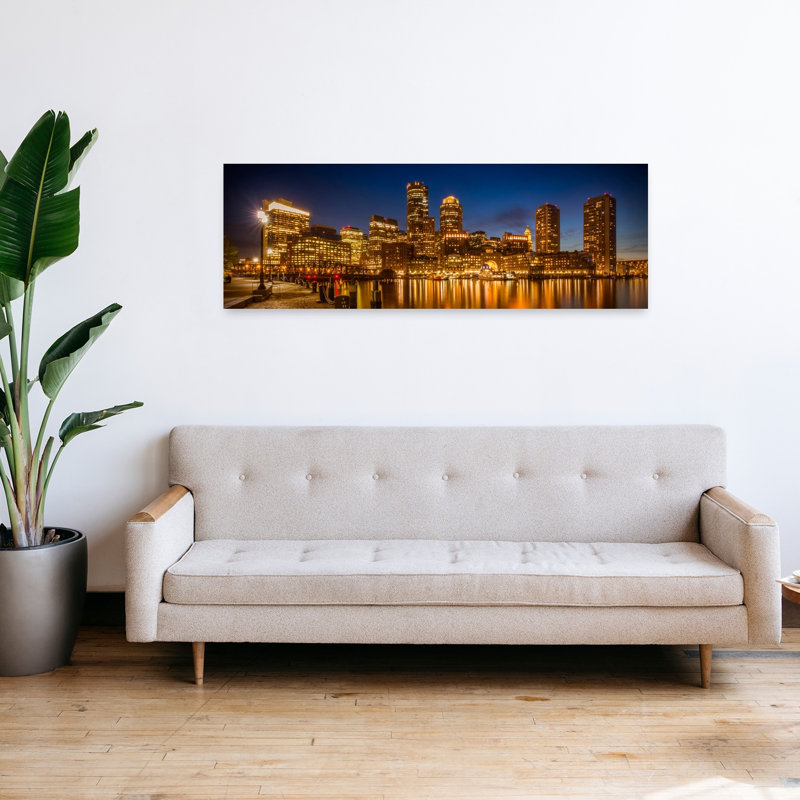 Boston Night Skyline by Melanie Viola - Wrapped Canvas Panoramic Print, 40.64 cm H x 121.92 cm W