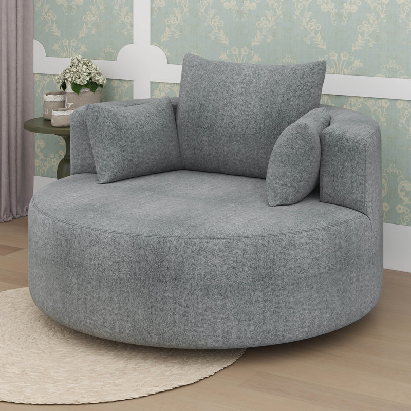 Fauteuil demi-tonneau pivotant à 360 °, siège d'appoint rond moderne et confortable avec siège extra large et profond, Gris