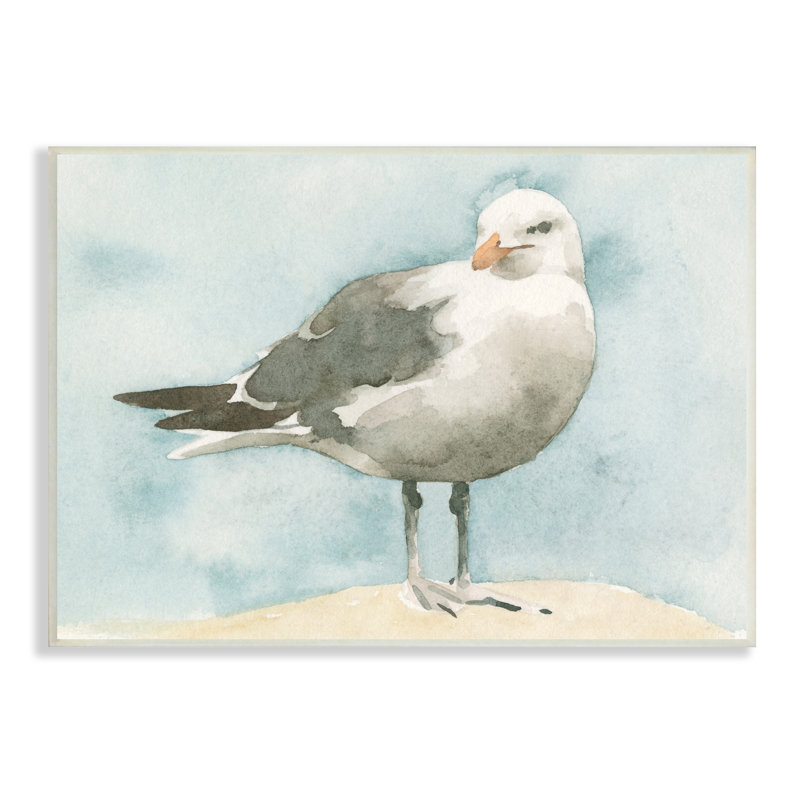 Mouette douce sur fond bleu beige, Plaque murale, H 13 po x l 19 po