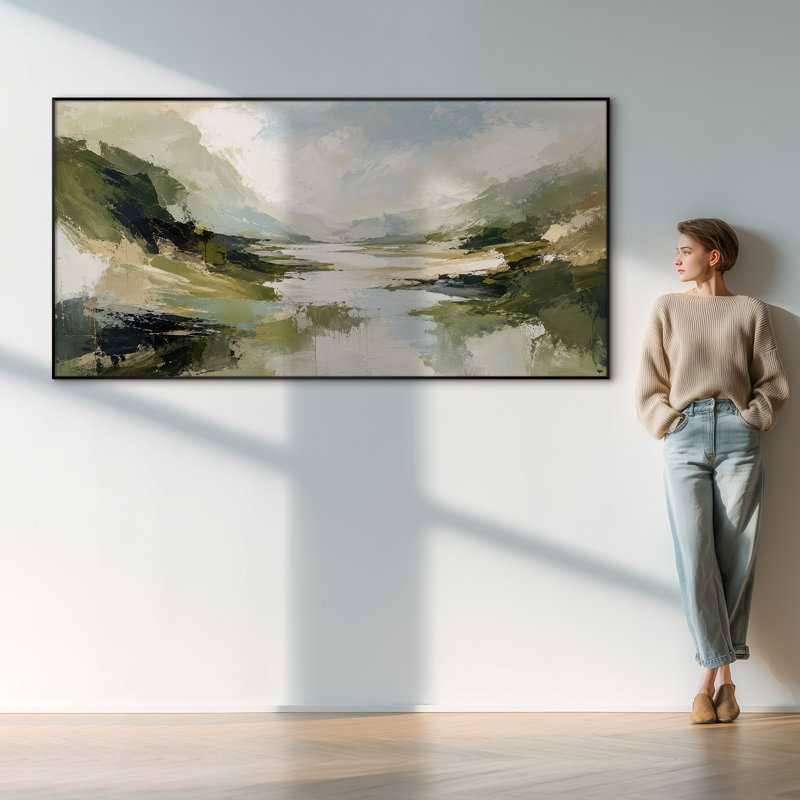 Très grand art mural imprimé sur toile - Paysage de montagne vert, décor de chambre à coucher naturel - "Assemblage requis (cadre non fini)"