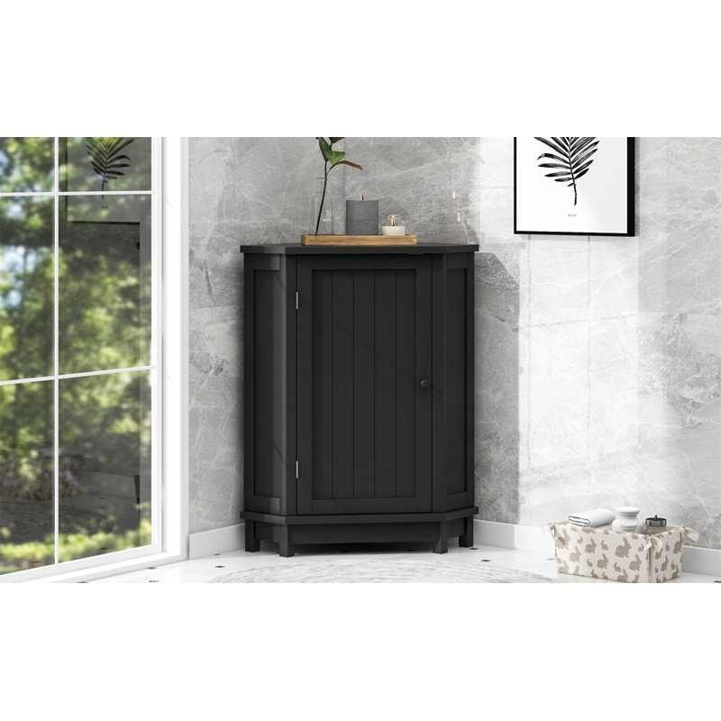 Armoire de rangement en coin noire avec plateau réglable