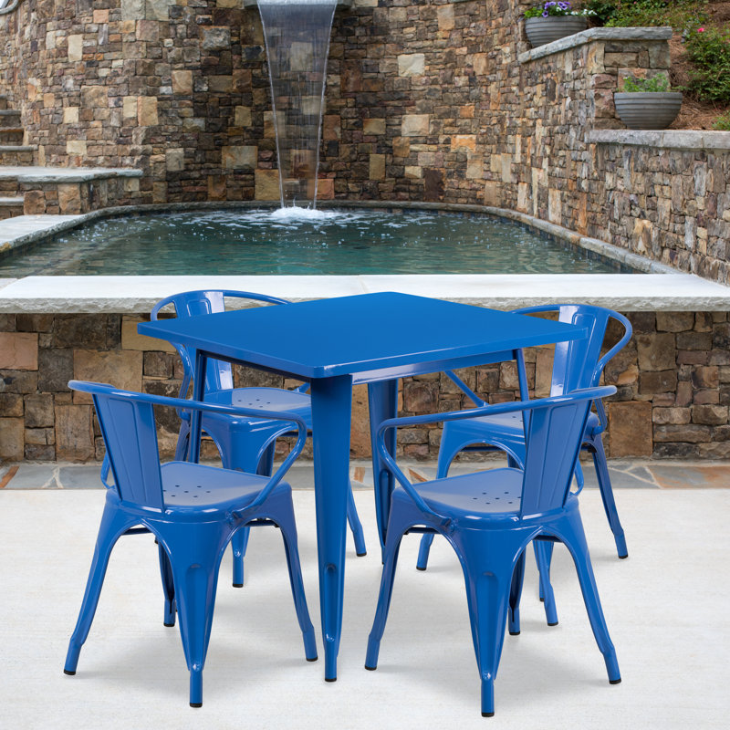 Ensemble de table carrée intérieur / extérieur 31,5 po Feodora, Bleu