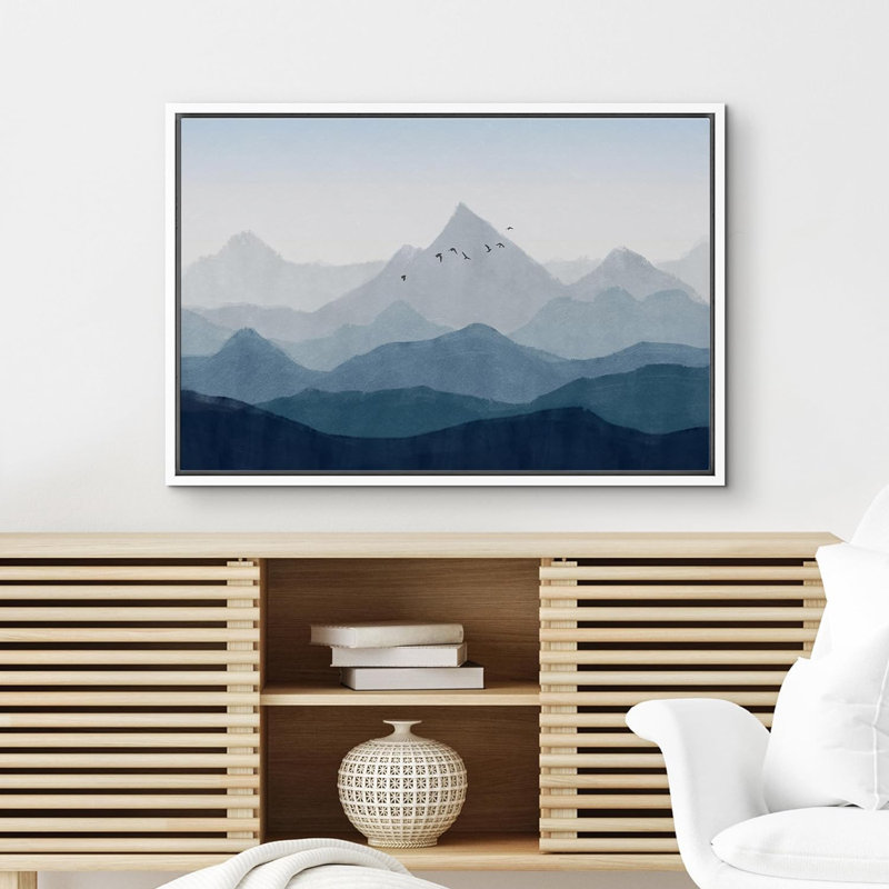Bureau de chambre à coucher grand bleu marine et brumeux, Cadre flottant blanc, H 24 po x l 36 po x P 1,5 po