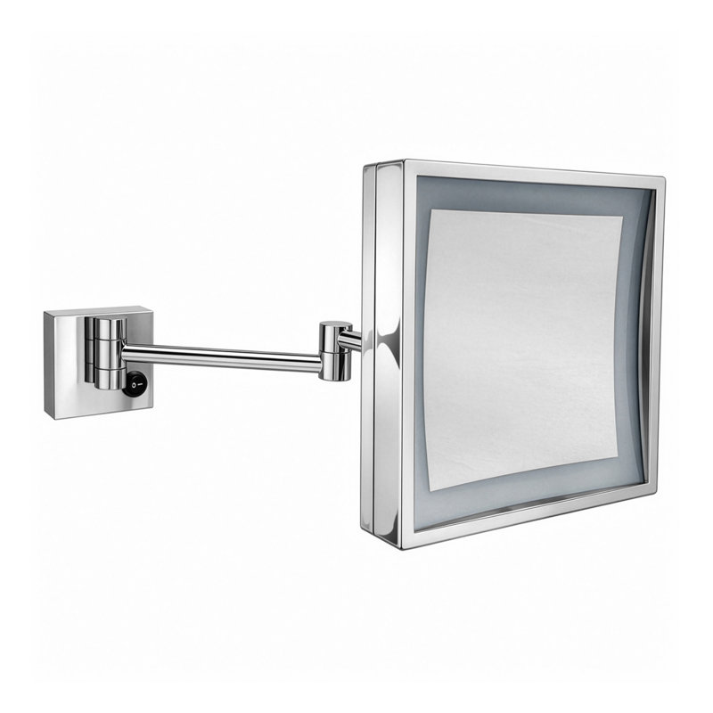 Whitehaus 8" anodized aluminum square wall mount LED 5X magnified mirror, Polished Chrome