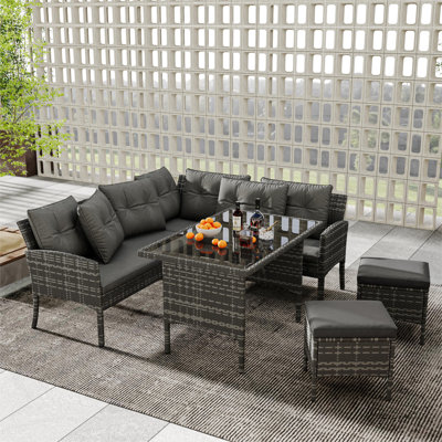 Pizano 7 - Person Patio Dining Set with Rectangular Table , Cushions Included