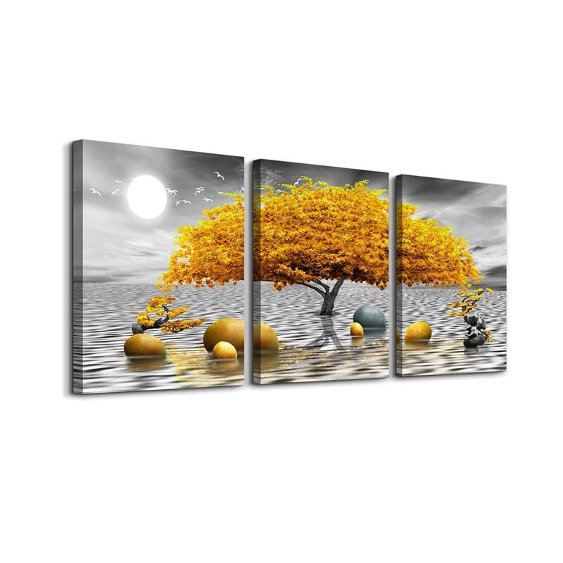 Wall Decorations For Living Room Canvas Wall Art For Bedroom Abstract Wall Decor Canvas Art Yellow Tree Paintings Bathroom Home Decoration 3 Piece Hang Pictures Office Wall Artworks