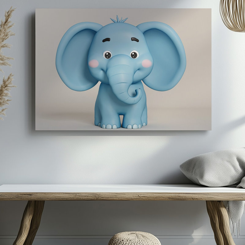 Toile d'un éléphant fantaisiste baignant dans un bleu pastel doux, H 16 po x l 20 po