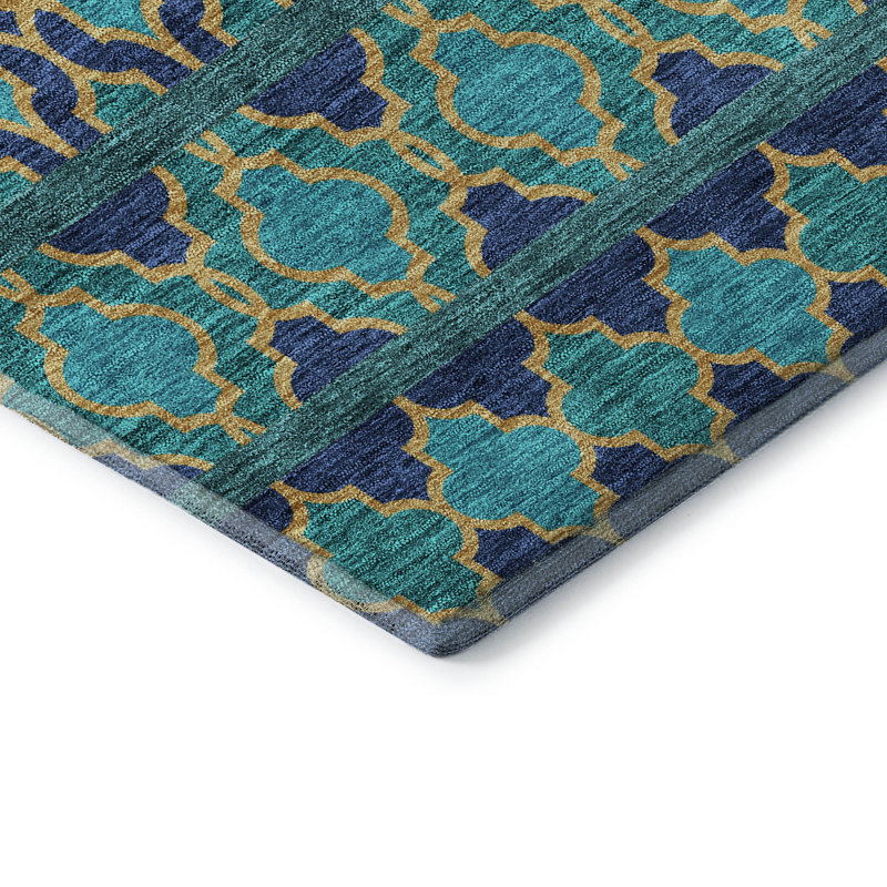 Premium Machine Washable Prisco Teal Rug, Rectangle 9' x 12'
